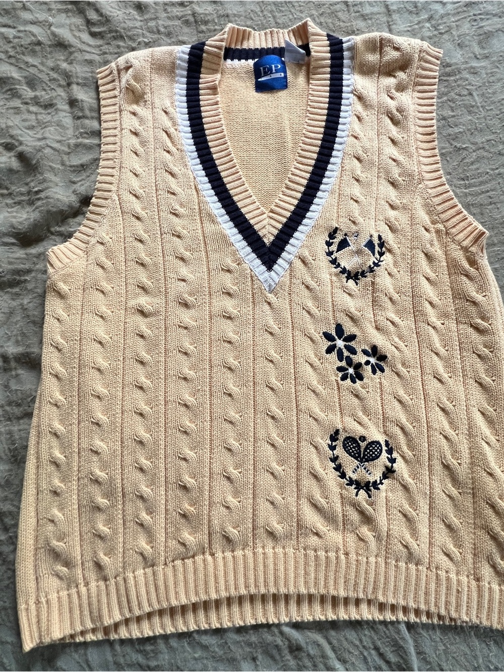 Vintage Sporty Preppy Tennis Yellow Cable Knit Novelty Sweater Vest Size M